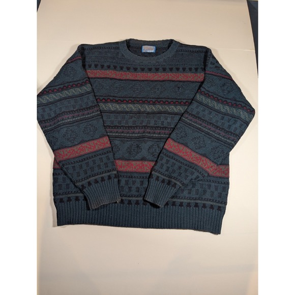 VINTAGE Pendleton Wool Sweater Adult Large Geo Red Blue Crewneck‎  USA Sz XL - Picture 1 of 8
